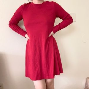 Red long sleeve knee length dress